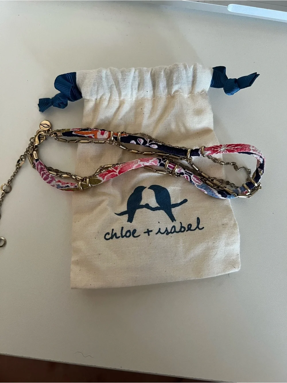 Chloe + Isabel Pink Navy Floral Chain Hair Wrap